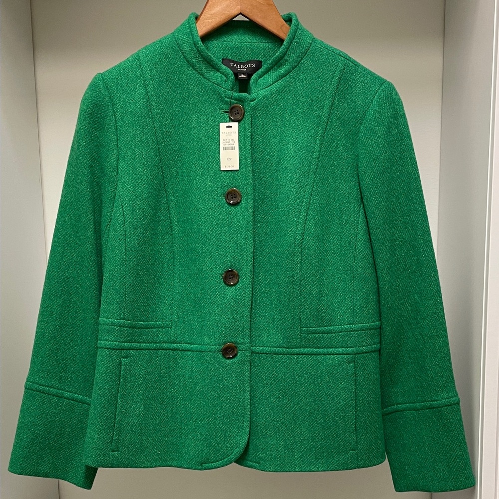 Talbots Women's Kelly Green Wool blend Blazer NWT Size 12P